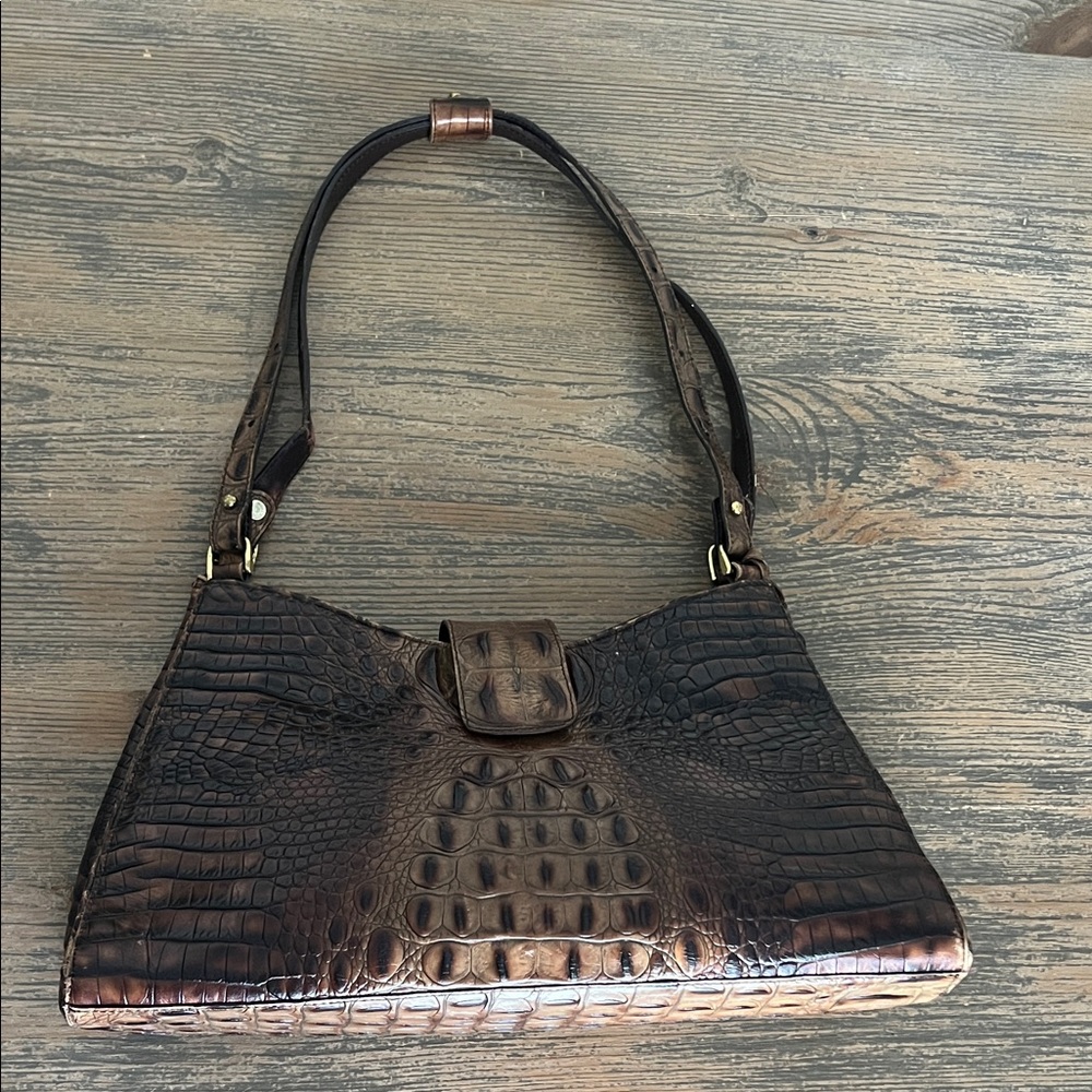 Vintage Brahmin Dark Brown Croc-Embossed Shoulder Bag